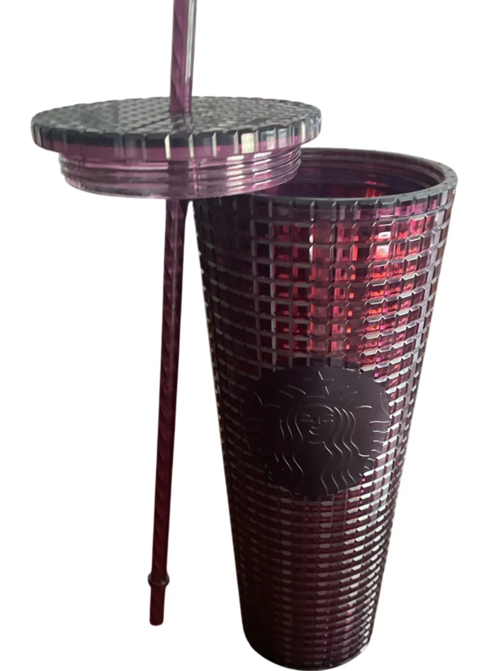Starbucks 2020 Holiday Studded Grid Cold Cup Tumbler in the color Berry Plum.